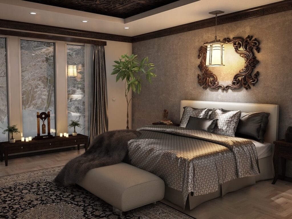 Altmodisches Schlafzimmer in ruhigen Farben